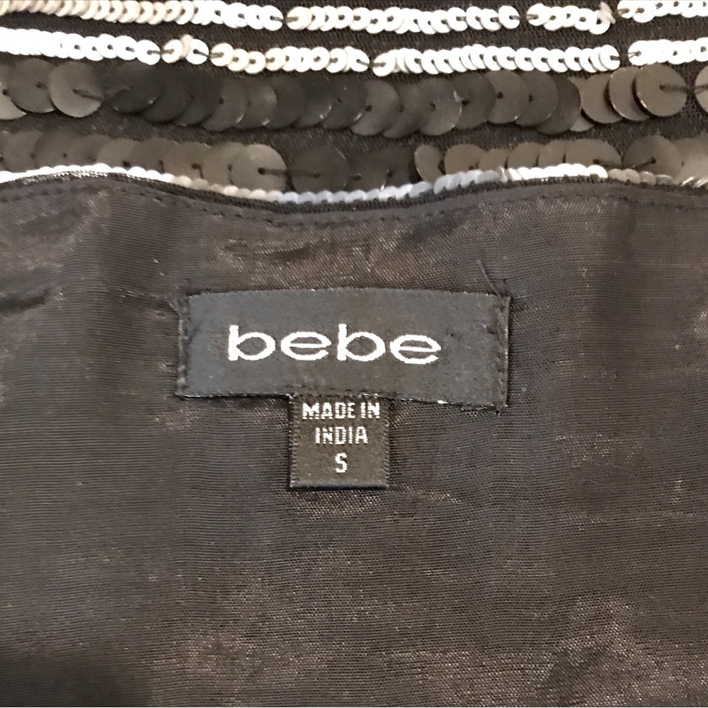 bebe Dazzling Sequin, Lace & Ruffle Skirt, Sz S, Black Silver, Cream Lace - Picture 4 of 6